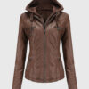 Jane Brown Hooded Leather Jacket - Front View