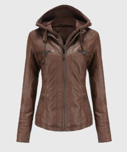 Jane Brown Hooded Leather Jacket - Front View