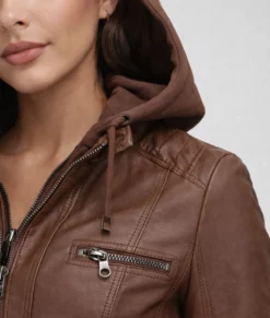 Jane Brown Hooded Leather Jacket | Women's Brown Hooded Leather Jacket-1