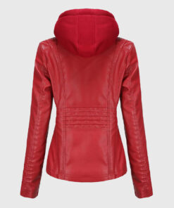 Jane Red Hooded Leather Jacket - Back View