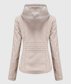 Jane White Hooded Leather Jacket - Back View