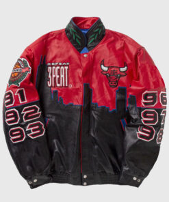 Jeff Bulls Three Peat Jacket - Three Peat Repeat Jeff NBA Finals Chicago Bulls Jacket - Front View2