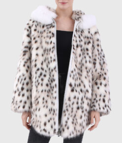 Jessamine Women's Leopard Real Lynx Fur Coat - Leopard Real Lynx Fur Coat For women - Open Front View