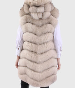 Jocasta Women's White Hooded Real Fox Fur Vest - White Hooded Real Fox Fur Vest For women - Back View