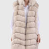 Jocasta Women's White Hooded Real Fox Fur Vest - White Hooded Real Fox Fur Vest For women - Front Open View
