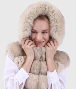 Jocasta Women's White Hooded Real Fox Fur Vest - White Hooded Real Fox Fur Vest For women - Hood VIew