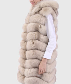 Jocasta Women's White Hooded Real Fox Fur Vest - White Hooded Real Fox Fur Vest For women - Side View