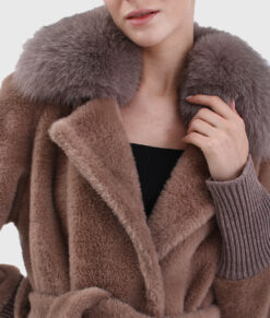 Kaia Women's Brown Real Fox Fur Coat - Brown Real Fox Fur Coat For women - Front Close Up View