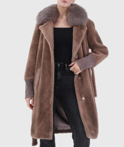 Kaia Women's Brown Real Fox Fur Coat - Brown Real Fox Fur Coat For women - Open Front View Kaia Women's Brown Real Fox Fur Coat - Brown Real Fox Fur Coat For women - Open Front View