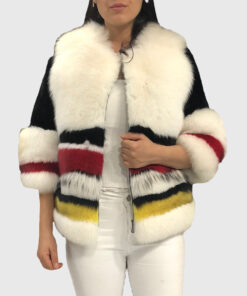 Kalista Women's White Real Fox Fur Jacket - White Real Fox Fur Jacket For Women - Front Open View