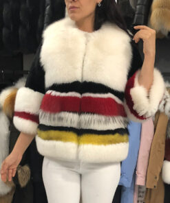 Kalista Women's White Real Fox Fur Jacket - White Real Fox Fur Jacket For Women - Front Close View