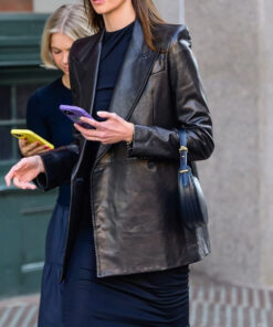Karlie Kloss Black Leather Blazer - Karlie Kloss Black Leather Blazer - Side View3