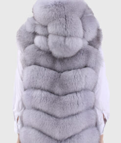 Kira Women's Blue Hooded Real Fox Fur Vest - Blue Hooded Real Fox Fur Vest For Women - Back View