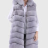Kira Women's Blue Hooded Real Fox Fur Vest - Blue Hooded Real Fox Fur Vest For Women - Front Open View