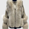 Mireille Women's White Real Fox Fur Trim Jacket - White Real Fox Fur Trim Jacket For Women - Front View