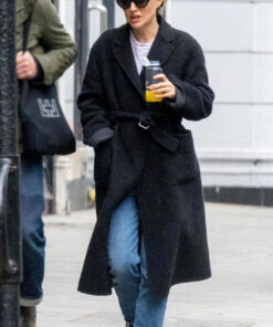 Natalie Portman Long Black Wool Coat - Natalie Portman Long Black Wool Coat - Front View2