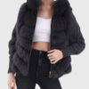Odalys Women's Black Hooded Real Fox Fur Jacket - Black Hooded Real Fox Fur Jacket For Women - Open Front View