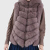 Paloma Women's Brown Hooded Real Fox Fur Jacket - Brown Hooded Real Fox Fur Jacket For Women - Front Close View