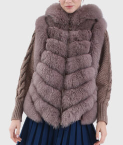 Paloma Women's Brown Hooded Real Fox Fur Jacket | NYC Jackets
