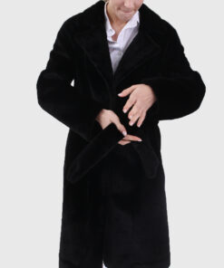 Prudence Women's Black Real Rex Rabbit Fur Coat - Black Real Rex Rabbit Fur Coat For Women - Front Close View