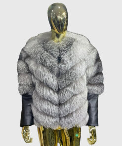 Prudence Women's Grey Real Fox Fur Jacket - Grey Real Fox Fur Jacket For Women - Front View
