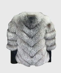 Prudence Women's Grey Real Fox Fur Jacket - Grey Real Fox Fur Jacket For Women - Back View