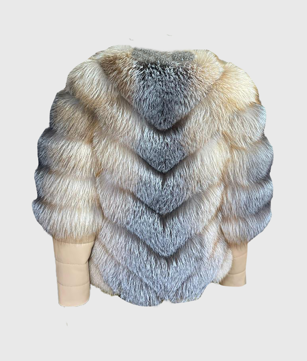 Quiana Women's Real Fox Fur Jacket - Real Fox Fur Jacket For Women - Back View
