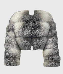 Quintessa Women's Grey Real Fox Fur Jacket - Grey Real Fox Fur Jacket For women - Front View