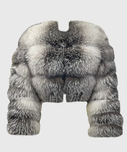 Quintessa Women's Grey Real Fox Fur Jacket - Grey Real Fox Fur Jacket For women - Front View