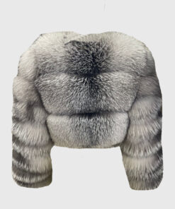 Quintessa Women's Grey Real Fox Fur Jacket - Grey Real Fox Fur Jacket For women - Back View