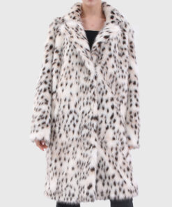 Rhiannon Women's Leopard Real Lynx Fur Coat - Leopard Real Lynx Fur Coat For Women - Front Close View