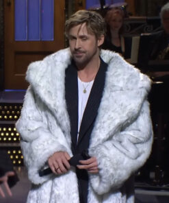 Ryan Gosling White Fur Coat - SNL Ryan Gosling White Fur Coat Ryan Gosling Fur Coat - Front View2