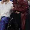 Selena Gomez Maroon Leather Trench Coat - Selena Gomez Knicks Game Leather Trench Coat - Front View3