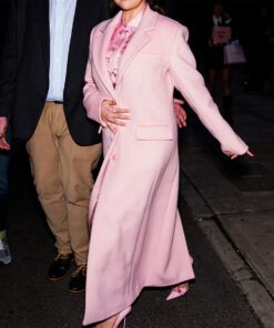 Selena Gomez Rare Beauty Pink Trench Coat - Rare Beauty Selena Gomez Pink Coat - Side View