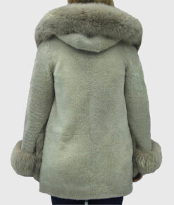 Seraphina Women's Hooded Grey Real Rex Rabbit Coat - Hooded Grey Real Rex Rabbit Coat For Women - Back View