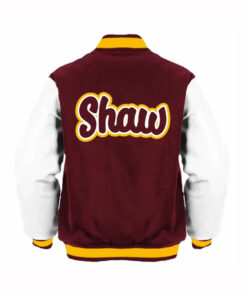 Shaw University Maroon and White Varsity Jacket - Maroon and White Shaw University Varsity Jacket - Back View