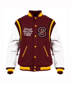 Shaw University Maroon and White Varsity Jacket - Maroon and White Shaw University Varsity Jacket - Front View