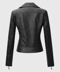 Sophia Black Double Rider Biker Leather Jacket - Back View