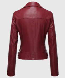 Sophia Red Double Rider Biker Leather Jacket - Back View
