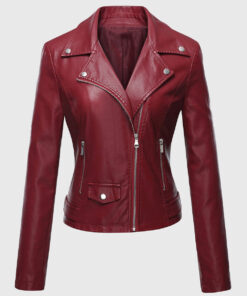 Sophia Red Double Rider Biker Leather Jacket - Front View
