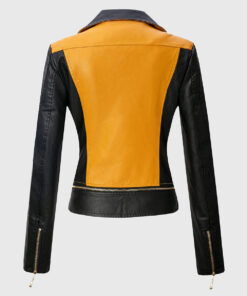 Sophia Yellow Double Rider Biker Leather Jacket - Back View