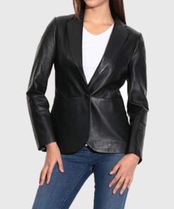 Stephnie Black Leather Blazer - Front View