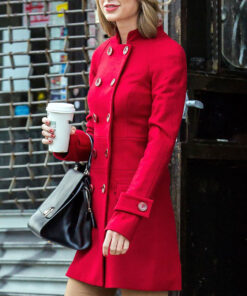 Taylor Swift Mid Length Red Wool Double Breasted Coat - Mid Length Taylor Swift Double Breasted Coat - Side View