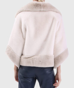 Tessa Women's White Real Rex Rabbit Fur Jacket - White Real Rex Rabbit Fur Jacket For Women - Back View