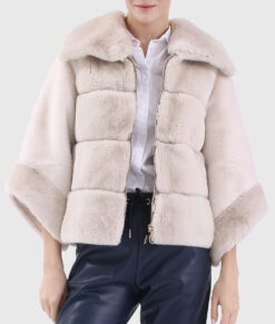 Tessa Women's White Real Rex Rabbit Fur Jacket - White Real Rex Rabbit Fur Jacket For Women - Open Front view