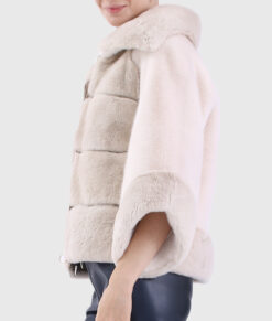 Tessa Women's White Real Rex Rabbit Fur Jacket - White Real Rex Rabbit Fur Jacket For Women - Side View