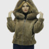 Theodosia Women's Hooded Brown Rex Rabbit Fur Jacket - Hooded Brown Rex Rabbit Fur Jacket For Women - Hood View