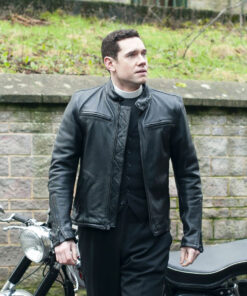 Tom Brittney Grantchester Black Leather Jacket - Will Davenport Grantchester Black Leather Jacket - Front View3
