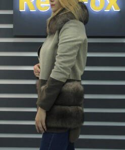 Ulyssa Women's Brown Trim Real Fox Fur Coat - Brown Trim Real Fox Fur Coat For Women - Side View