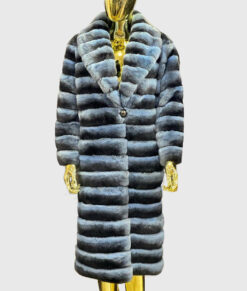 Una Women's Black Real Rex Rabbit Fur Coat - Black Real Rex Rabbit Fur Coat For Women - Front View